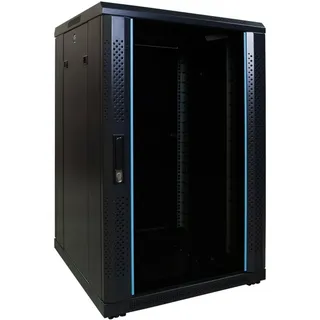DSIT 18HE 19 Zoll Serverschrank mit Glastür (BxTxH) 600 x 600 x 1000mm - Schwarz - Traglast 800 kg