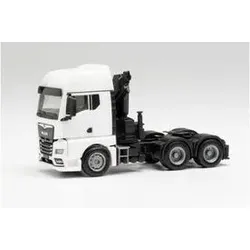 HERPA 313100 1:87 MAN TGX GX 6x4 Zugmaschine mit Ladekran und ausfahrbaren Stützen, weiß