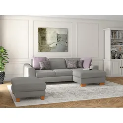 Ecksofa SIT & MORE "Dundee L-Form", silber, B:264cm H:86cm T:175cm, Sofas, mit Federkern und Massivholzfüßen, wahlweise mit Kopfteilverstellung
