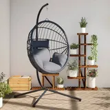 vidaXL Hängesessel Ei-Design Rattan 0 x 0 x 0 cm Grau mit Kissen