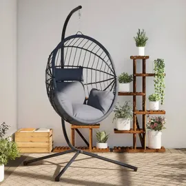vidaXL Hängesessel Ei-Design Rattan 0 x 0 x 0 cm Grau mit Kissen