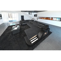 Sofa Dreams Wohnlandschaft Stoffsofa Couch Stoff Polstersofa Palermo U Form, mit LED, USB-Anschluss, ausziehbare Bettfunktion, Designersofa grau|schwarz