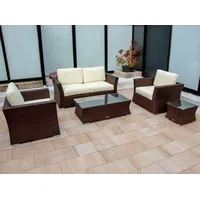 Ragnarök-Möbeldesign PolyRattan Lounge - Deutscher Hersteller - 8 Jahre GARANTIE - Tisch Sofa Sessel Gartenmöbel Glas Polster Aluminium Rattan Isfjord Braun Beige