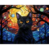 Farbige Glas-Stil Malen nach Zahlen Erwachsene, Halloween Katze Malen nach Zahlen, Malen nach Zahlen de Pinsel und Acrylfarbe, 16X20Inch Mond Flammen Malen nach Zahlen Erwachsene Familie Freunde