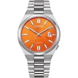 Automatikuhr CITIZEN Armbanduhren silberfarben (silberfarben-orange) Damen Armbanduhr, Damenuhr, Herrenuhr, Edelstahlarmband, Saphirglas, Datum