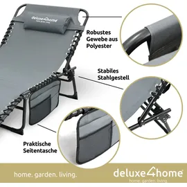 deluxe4home Sonnenliege 5-stufig verstellbar 200 x 65 x 30 cm Grau