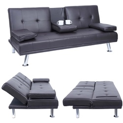 3er-Sofa MCW-F60, Couch Schlafsofa Gästebett, Tassenhalter verstellbar 97x166cm ~ Kunstleder, braun