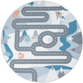 Paco Home Kinderteppich Spielteppich Teppich Kinderzimmer Straßen Design Mit Tieren Creme Ø 200 cm Rund