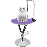 DAOHHFO Schertisch für Hund & Katze, 70CM Haustierpflegetisch 360 ° Einstellbares Hundepflegetisch Haustier Hund Trimmtisch 100KG Hydraulisch Anhebbarer Trimmtisch Mit Arm & Schlinge (Violett)