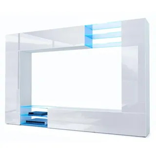 Vladon Wohnwand Weiß Hochglanz, Holzwerkstoff, 262x182.5x39 cm, Wohnzimmer, Wohnwände,