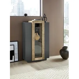 INOSIGN Vitrine INOSIGN "Coro, Vitrine, Glasvitrine, Vitrinenschrank, Stauraumvitrine", grau (anthrazit matt, oak), B:80cm H:120,5cm T:38cm, FSC-zertifizierter Holzwerkstoff, Glas, Schränke, Vitrine, 3 Türen davon 1 Glastür, 9 Fächer, Doppeltiefe, Höhe 120,5cm