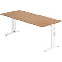 Bümö Schreibtisch Nussbaum, Weiß, Nachbildung,Nussbaum, Rechteckig, 180x74x80 cm, FSC