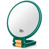 Otbushit 30-facher Vergrößerungsspiegel, doppelseitiger Handspiegel mit um 360° drehbarem Griff, tragbares Make-up für den Reise-Waschtisch, Grün