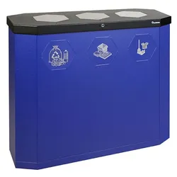 PROREGAL Abfallsammler mit Edelstahl-Einwurfklappe, 3x45L, HxBxT 83x95x35,5cm, Ultramarinblau, Abfallbehälter, Abfalleimer, Abfalltrennung, Edelstahl