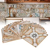 Fliesenaufkleber, 24 Stück Fliesenaufkleber Im Marokkanischen Stil, Selbstklebende Fliesenaufkleber Zum Selbermachen, für Zuhause, Küche, Bad, Wohnzimmer