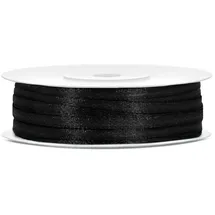 Partydeco Geschenkband Satin schwarz 3 mm x 50 m