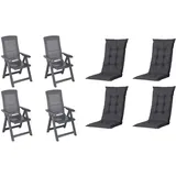PROGARDEN Tampa Klappsessel 60 x 61 x 109 cm anthrazit 4 St. inkl. 4 x Auflagen schwarz