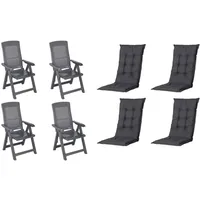 PROGARDEN Tampa Klappsessel 60 x 61 x 109 cm anthrazit 4 St. inkl. 4 x Auflagen schwarz