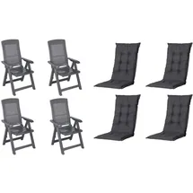 PROGARDEN Tampa Klappsessel 60 x 61 x 109 cm anthrazit 4 St. inkl. 4 x Auflagen schwarz