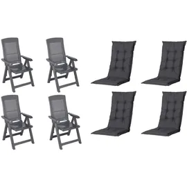 PROGARDEN Tampa Klappsessel 60 x 61 x 109 cm anthrazit 4 St. inkl. 4 x Auflagen schwarz