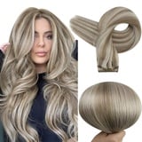 Fshine Tressen Extensions Echthaar 45cm 100g Hellbraun und Platinblond Haarverlängerung Echthaar Tressen Echthaar Extensions zum Einnähen Farbe 8P60