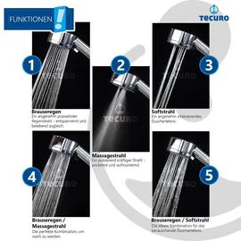 tecuro Wannenset ew-80 - mit 5 Funktionen Handbrause, Brauseschlauch 160 cm, Wandhalter