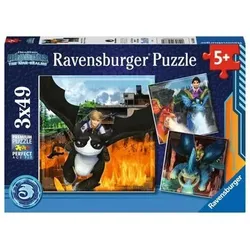 RAVENSBURGER 05688 Kinderpuzzle 3 x 49 Teile Dreamwork Dragons: Die 9 Welten