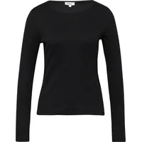 s.Oliver Geripptes Langarmshirt im Slim Fit mit Stickerei - schwarz - 34