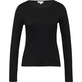 s.Oliver Geripptes Langarmshirt im Slim Fit mit Stickerei - schwarz - 34