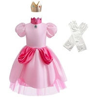 Lito Angels Prinzessin Peach Kostüm Kleid Verkleidung mit Krone und Handschuhen für Kinder Mädchen Größe 4-5 Jahre 110 (Tag-Nummer 120)