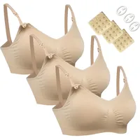 HOFISH Damen 3er-Pack Nahtlose Still-BHS für Schwangerschaft, volle Abdeckung, mit zusätzlichen BH-Verlängerungen & Clips, 3er-Pack, Beige, Größe L - L