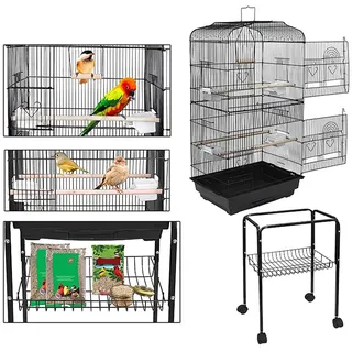 HUOLE Vogelkäfig VogelhausVogelvoliere Nagerkäfig aus Metall Vogelkäfig mit schmutzwanneneinsatz für Nymphensittiche, Papageien, Tauben, Sittiche, Finken,35.3 * 46 * 150.6cm