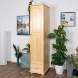 Kleiderschrank | 1 Drehtür | 1 Schublade | mit Kleiderstange | 45 cm breit | Massivholz | Farbe: Natur - Braun