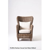 FLORA, Rattan Ohrensessel natur & weiße Kissen, Rattan Möbel Sessel Matz Möbel