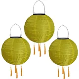 Solar Lampions Außen Wetterfest mit Fransen Nylon Solarlampions für Außen Hängend Warmweiß Solar Laterne Gartenlaterne LED Solar Lampion Outdoor Rund Lampingions Solarlampen (20cm/3PCS/Gelb)