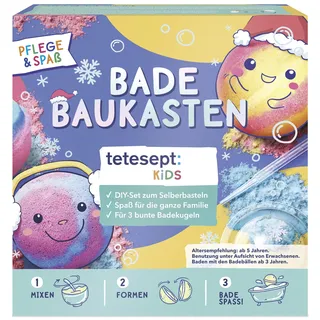 tetesept Kids Badebaukasten 1 Stück – DIY Bastelset für 3 bunte Badekugeln – Sprudelbälle zum Selberbasteln oder zum Verschenken für Kinder ab 5 Jahren