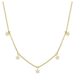 Hey Happiness Collier Kette Blume Zirkon, Kette Damen Silber 925, Halskette Stern Blüte Vergoldet 18K, Brautschmuck goldfarben