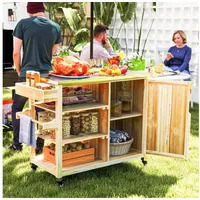 Outsunny Grillwagen Stahl Tannenholz Naturholz 134,5cm x 50cm x 91,5cm