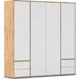 Rauch Möbel NABILA Drehtürenschrank »Kleiderschrank Kleiderschränke, Garderobe 4-türig, 4 Schubkästen, Push-to-Open Farbe Alpinweiß/Eiche Artisan, 187x194x53cm