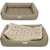 HOUND & NATURE | Öko Hundebett Zürich | Orthopädisch/Fest | Gr. XXL für Sehr Große Hunde - Kuscheliges, Flauschiges Hundebett Waschbar mit Wende - Liegekissen (XXL - 125x95 cm, Taupe)