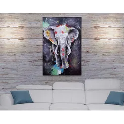 Ölgemälde Elefant MCW-H25, Leinwandbild Wandgemälde Gemälde, handgemaltes XL Wandbild ~ 150x100cm