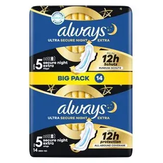 Always Binden Ultra Secure Night Extra mit Flügeln, 14 St.