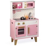 Janod - Candy Chic Big Wooden Cooker for Children - Equipped with Fridge and Microwave, Sound and Light - Pretend Play - 6 Accessories Included - For children from the Age of 3, J06554, Pink and White, L x B x H: 55 x 30 x 87 cm