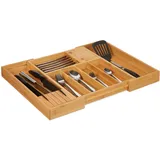 Relaxdays Besteckkasten Bambus, ausziehbar, 2 Messerblöcke, Schubladeneinsatz mit 5-7 Fächern, HBT 5 x 56 x 43 cm, natur,