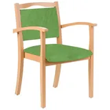 einrichtungsdesign24 Armlehnstuhl 4-Fußstuhl Holzstuhl mit Armlehnen Alexander Seniorenstuhl Esszimmer, Gestell aus Massivholz und stapelbar grün