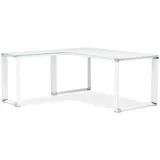 Kadima Design Eckschreibtisch Weiß Glas-Metall  170x160 cm L-Form Winkelwahl  Homeoffice Arbeitstisch Chrom  Modern Design Büromöbel