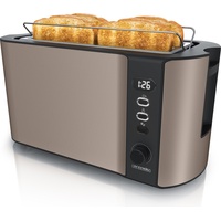 Arendo Toaster für 4 Scheiben, 1500W, Langschlitz, Brötchenaufsatz, Wärmeisoliert, Display, bronze