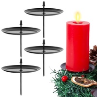 BOFUNX 4 Stücke Kerzenhalter Adventskranz Schwarz Kerzenstecker 7.5cm Kerzenteller Metall Kerzenhalter für Adventskranz Weihnachtskranz Weihnachtsdeko