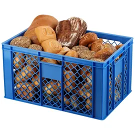 Logiplast 4 Stück Bäckerkisten 600 x 400 x 320 mm + 1 Transportroller in blau