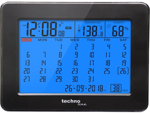 WT 2500 - Tischkalender mit Beleuchtung und Temperaturanzeige, DCF-77 Funkuhr mit manueller Einstelloption